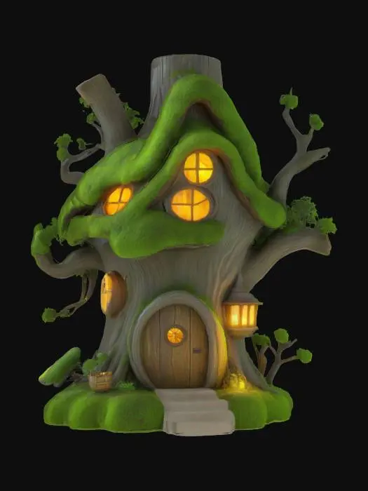 3D model for #garden#, Giant Tree House Living House Monster, Glowing Magic, Realistic Smooth Game Texture, Mossy, Funny Pause