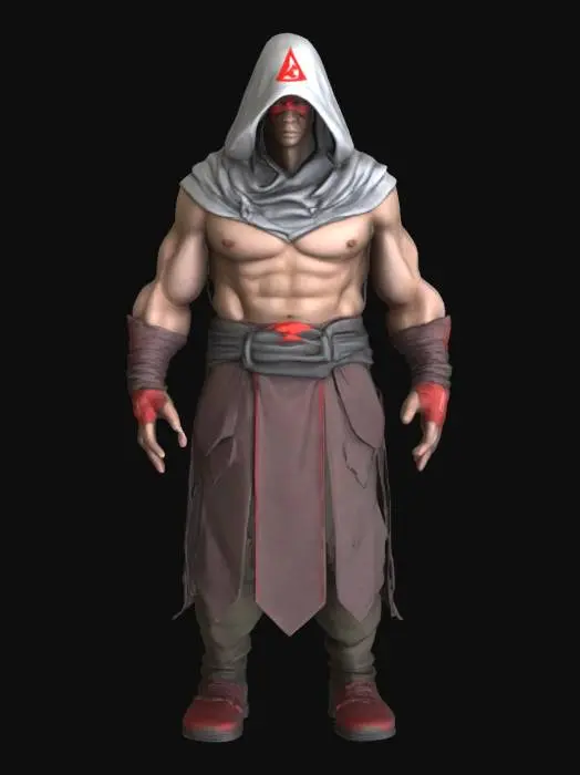 3D model for guarde rouge symbole triangle sur le frond , super muscler super grand visage cagouler 
