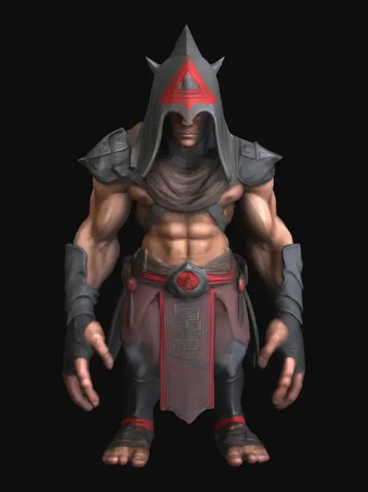 3D model for guarde rouge symbole triangle sur le frond , super muscler super grand visage cagouler 
