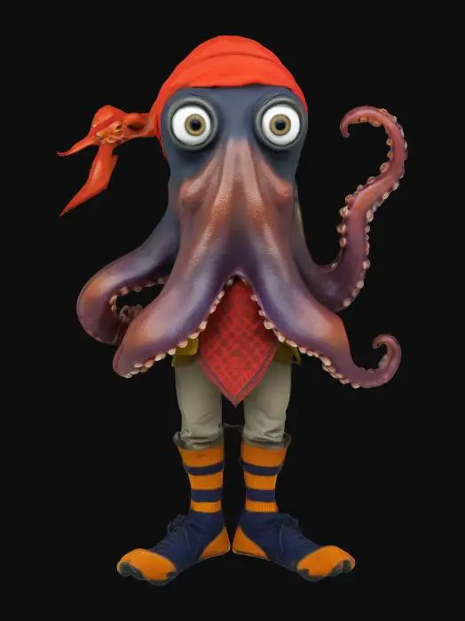3D model for Octopus Anthropomorph Robber Hilarious Idiot Funny Face Big Eyes 