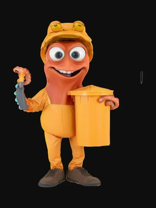 3D model for Octopus Anthropomorph garbage collector, Hilarious Idiot Funny Face Big Eyes