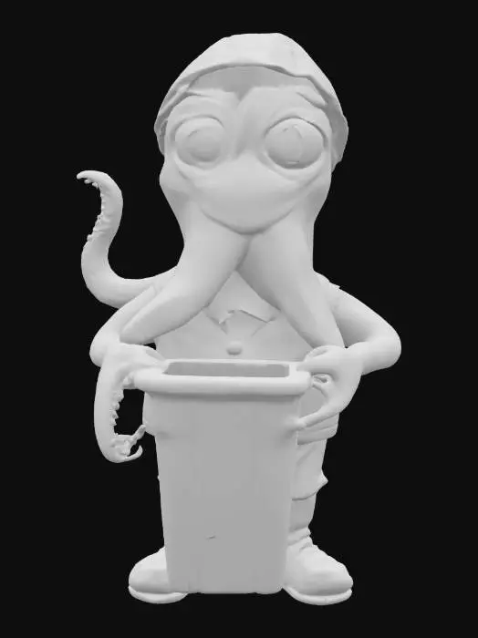 3D model for Octopus Anthropomorph garbage collector, Hilarious Idiot Funny Face Big Eyes