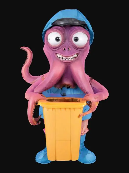 3D model for Octopus Anthropomorph garbage collector, Hilarious Idiot Funny Face Big Eyes
