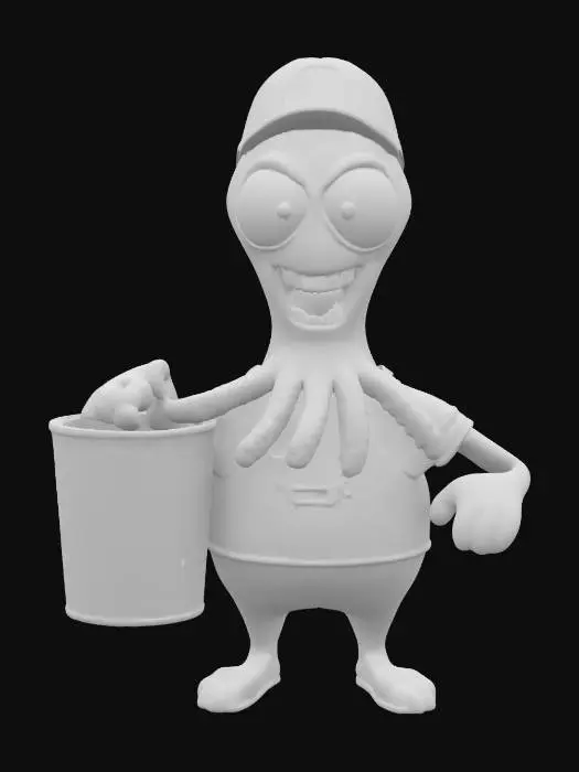 3D model for Octopus Anthropomorph garbage collector, Hilarious Idiot Funny Face Big Eyes