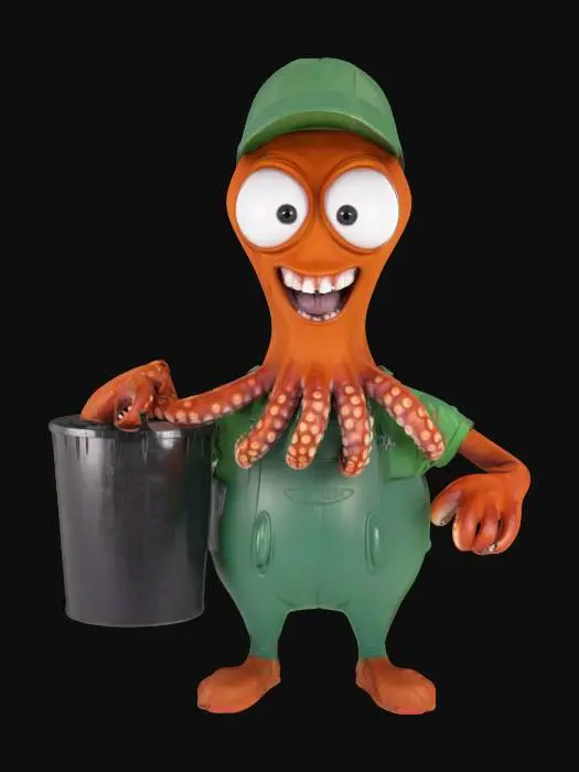 3D model for Octopus Anthropomorph garbage collector, Hilarious Idiot Funny Face Big Eyes