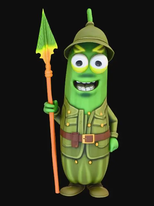 3D model for anthropomorph cucumber soldier big head big eyes