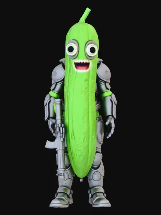 3D model for anthropomorph cucumber futuristic soldier big head big eyes