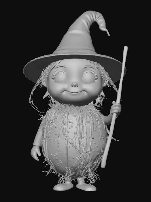 3D model for anthropomorph coconut witch magic laser big head big funny eyes