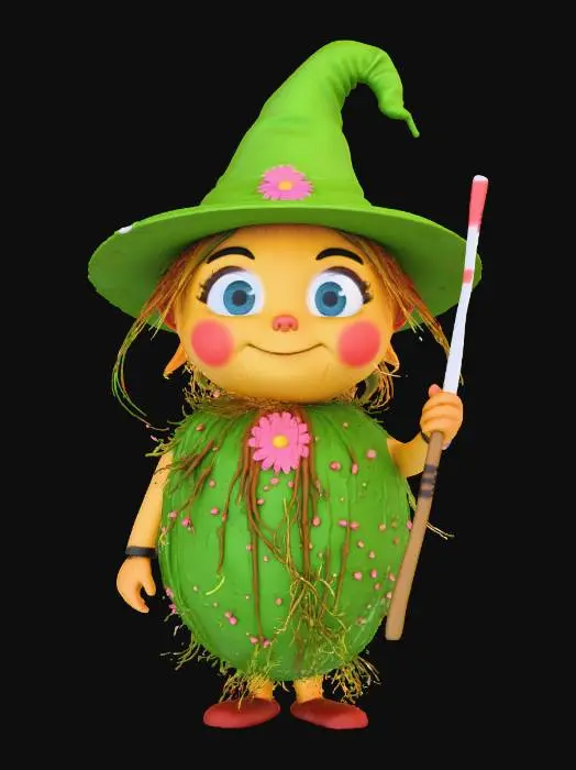3D model for anthropomorph coconut witch magic laser big head big funny eyes
