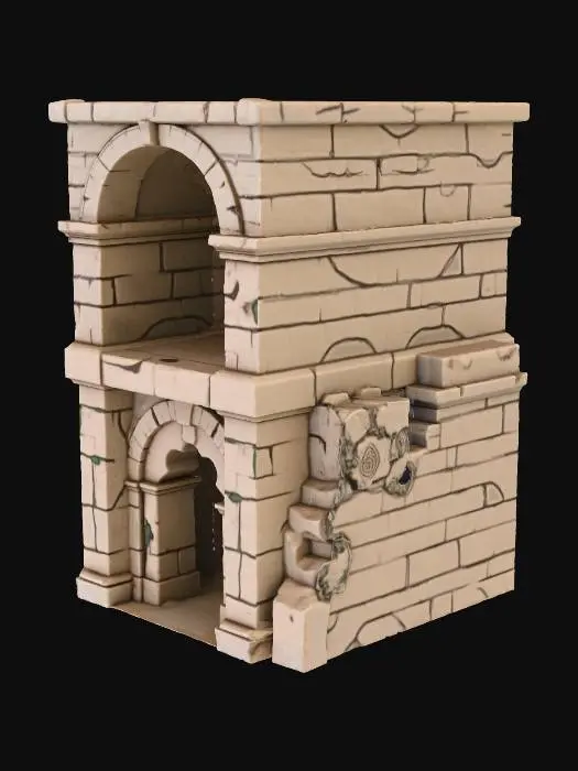 3D model for bunker antique en pierre gravés, creux de l'interieur, imposant, anti sismique