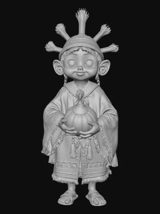 3D model for #Thanksgiving#, masterpiece, lowpoly, Inca character with big eyes , funny
