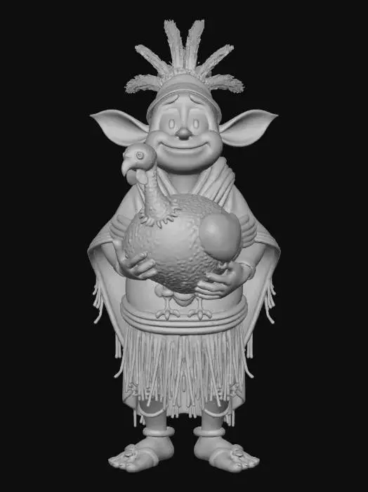 3D model for #Thanksgiving#, masterpiece, lowpoly, Inca character with big eyes , funny