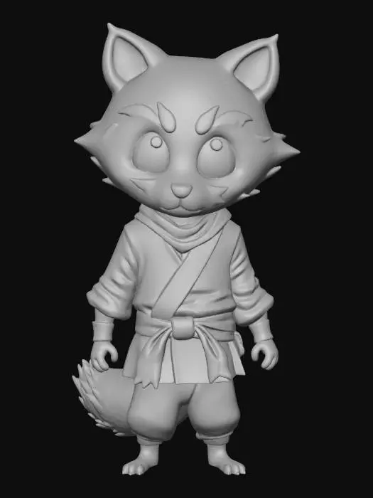 3D model for #Thanksgiving#, lowpoly, ultra détaillé, toutes les textures sont bien éclairés et lumineuse, couleurs ultra cartoonisés, c'est un raton laveur ninja anthropomorphe , il a des gros yeux débile, il a deux bras et deux jambes , il se tient debout sur ses deux jambes