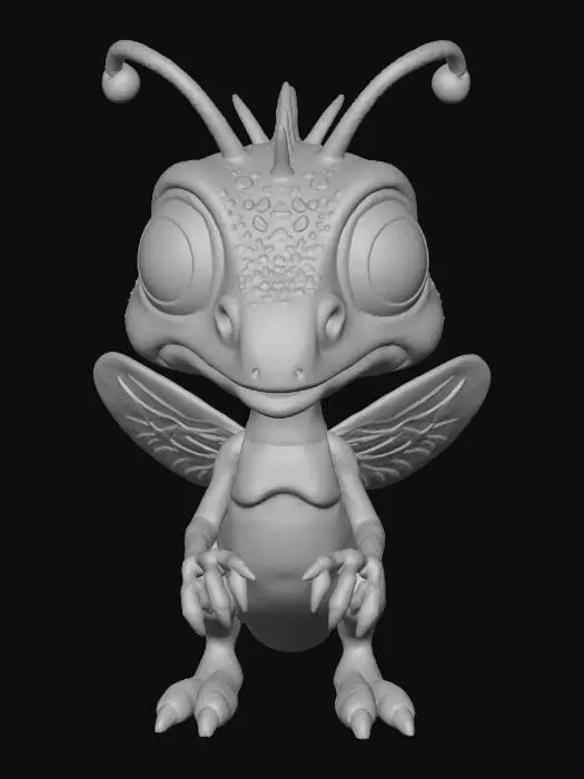 3D model for #Thanksgiving#, lowpoly, ultra détaillé, toutes les textures sont bien éclairés et lumineuse, couleurs ultra cartoonisés, c'est un dinosaure dératiseur chasseur de guepe anthropomorphe , il a des gros yeux débile, il a deux bras et deux jambes , il se tient debout sur ses deux jambes