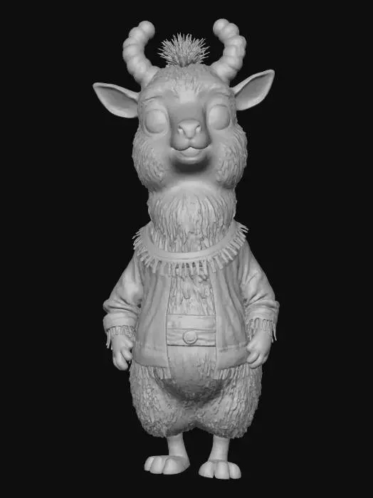 3D model for lowpoly, ultra détaillé, toutes les textures sont bien éclairés et lumineuse, couleurs ultra cartoonisés, c'est un llama au long cou chaman Inca anthropomorphe , il a des gros yeux débile, il a deux bras et deux jambes , il se tient debout sur ses deux jambes