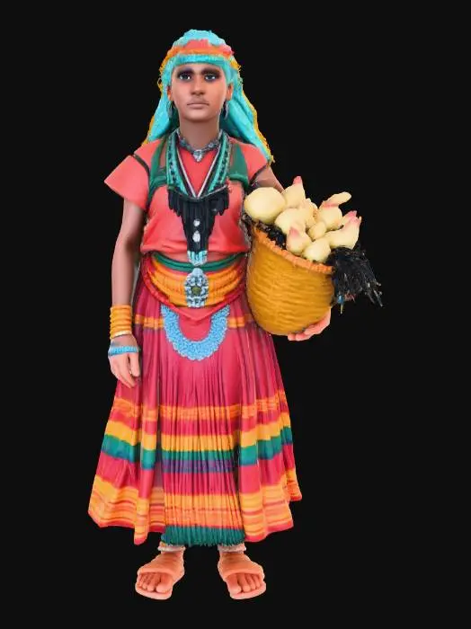 3D model for #Thanksgiving#, masterpiece, lowpoly, Inca healer with big eyes , funny