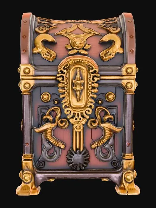 3D model for warcraft treasure Chest , Huge, flat game design style