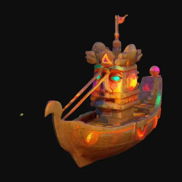 3D model for masterpiece, lowpoly, glowing magic laser mysterious mystical Ancient huge totem Boat geometrical Huge impressive impressive Face boat shapes huge chibi style legendary funny game style vivid colors, Unique Original Shape stonehenge style Big