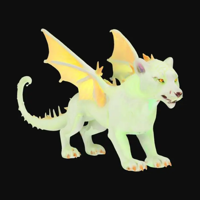 3D model for #fairy#, , masterpiece, glowing EYES stylized Spectral Tiger mossy Flying Mount with realistic style legendary funny game style vivid colors, Unique Original Shape, dotted Albinos skin, Dream Creature , Perfection 