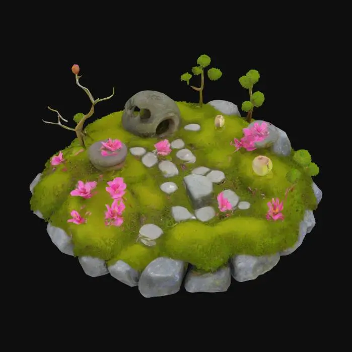 3D model for #garden#, hameau de paix , sublime , paradisiaque , petite place magique mousseuse et fleurie