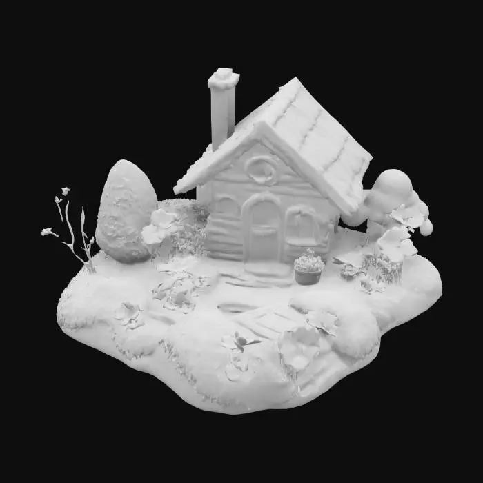 3D model for #garden#, hameau de paix , sublime , paradisiaque , petite chalet sur place magique mousseuse et fleurie enchantée