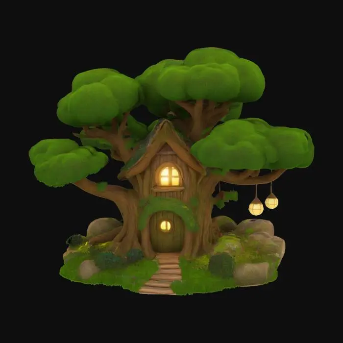 3D model for #garden#, Giant Tree House Living House Monster, Glowing Magic, Realistic Smooth Game Texture, Mossy, Funny Pause