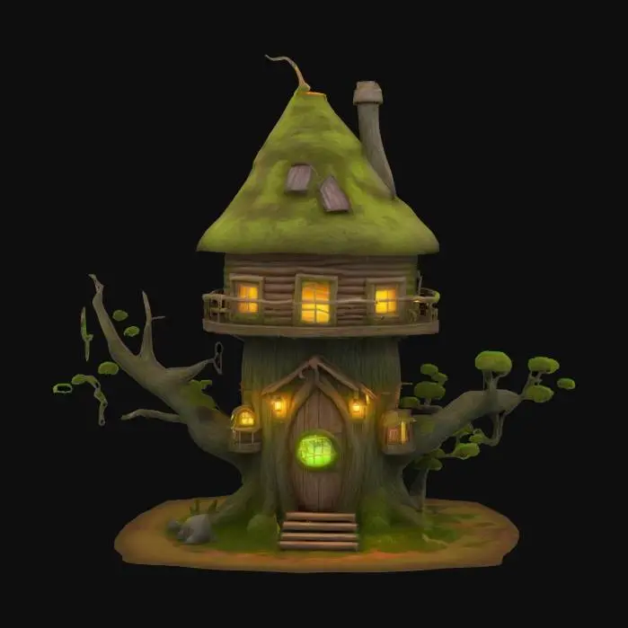 3D model for #garden#, Giant Tree House Living House Monster, Glowing Magic, Realistic Smooth Game Texture, Mossy, Funny Pause
