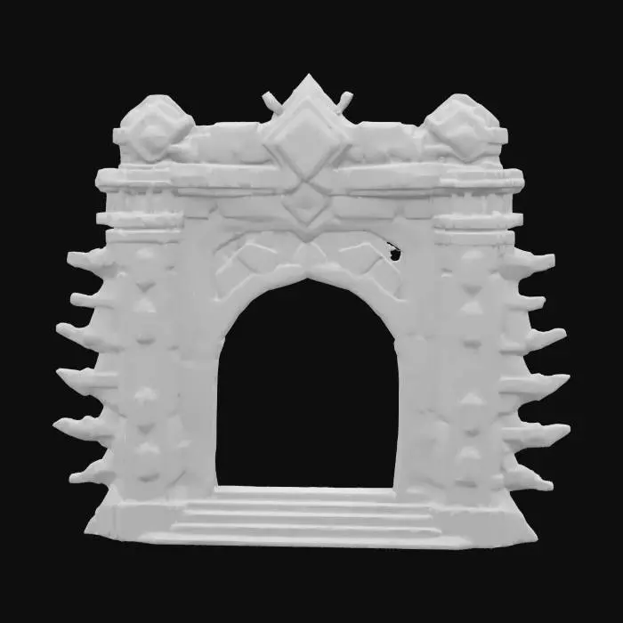 3D model for masterpiece, lowpoly, glowing magic laser mysterious mystical Stone dungeon Bunker monumental Huge Giant gate geometrical shapes huge chibi style legendary funny game style vivid colors, Unique Original Shape