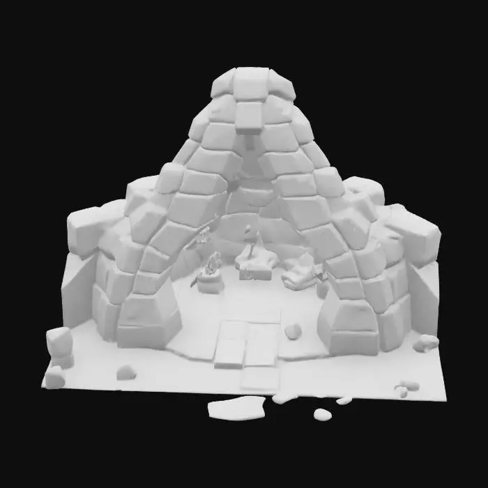 3D model for masterpiece, lowpoly, glowing magic laser mysterious mystical INCA Stone dungeon large INCA Stone Hut open hollow from inside geometrical shapes huge chibi style legendary funny game style vivid colors, Unique Original Shape
