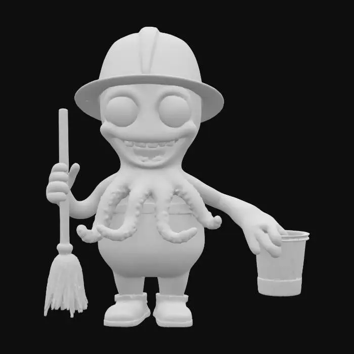 3D model for Octopus Anthropomorph garbage collector, Hilarious Idiot Funny Face Big Eyes