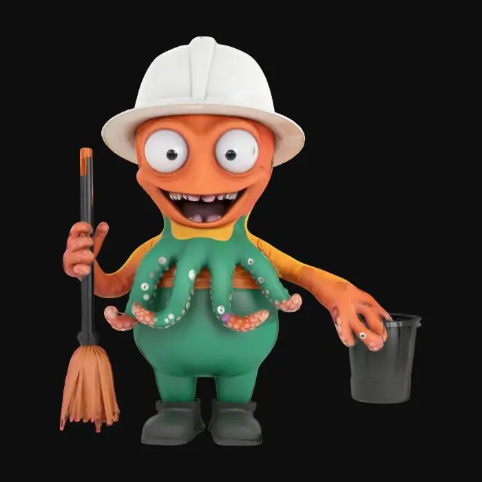 3D model for Octopus Anthropomorph garbage collector, Hilarious Idiot Funny Face Big Eyes