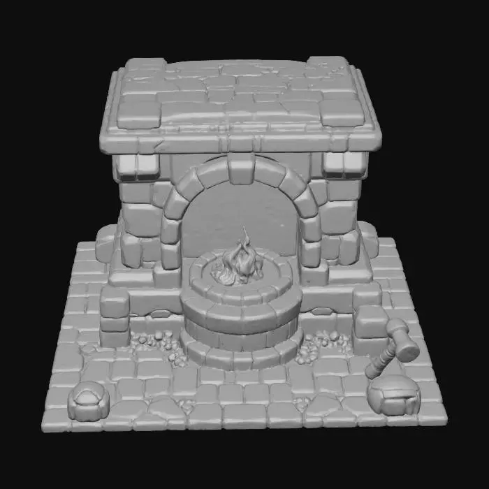 3D model for warcraft dwarfen forge , glowing parts, Huge, flat game design style
