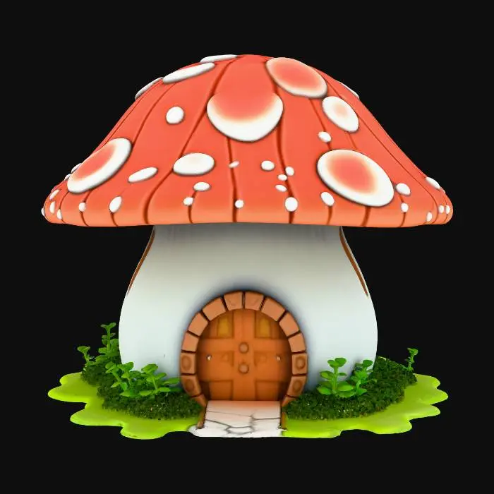 3D model for warcraft tiny mushroom House  , Huge, flat game design style