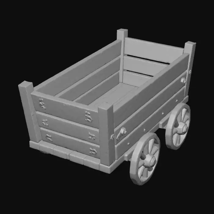 3D model for wooden old cart , flat game design style