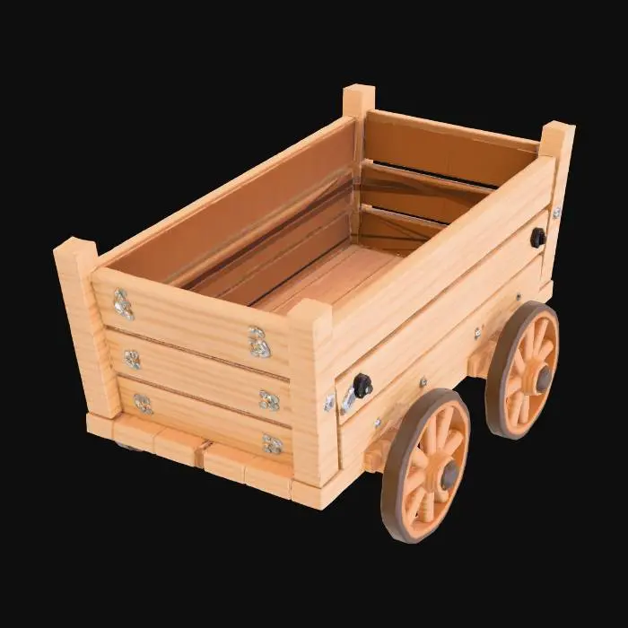 3D model for wooden old cart , flat game design style