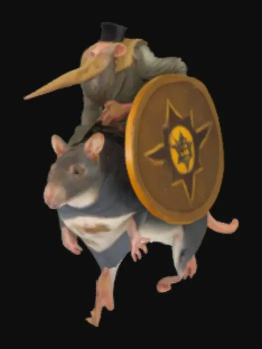 3D model for extremely long nose man riding a comically large rat, holding the star of david shield
