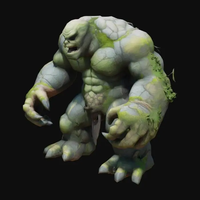 3D model for Grubbo, taşlardan ve yosunlardan oluşan devasa bir canavardır. Vücudu, çatlamış ve büyükçe taş bloklarından oluşmuşken, sırtında yosun ve sarmaşıklar büyümektedir, bu da ona doğal bir hava katmaktadır. Genelde gömleksiz, geniş ve sağlam bir vücuda sahip olan Grubbo, ağır adımlarla ilerler. Büyük elleri ve ayakları, yer sarsan darbeleri yapmak için mükemmel şekilde tasarlanmış ve yüzü oldukça taşlaşmış bir şekilde görünüyor. Vücudunda parlayan çatlaklar, içindeki gücü simgeliyor.