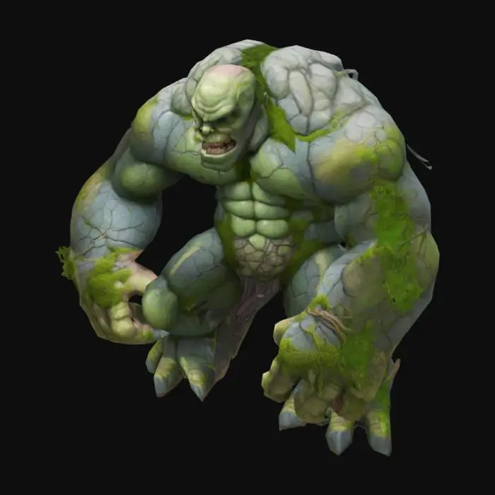 3D model for Grubbo, taşlardan ve yosunlardan oluşan devasa bir canavardır. Vücudu, çatlamış ve büyükçe taş bloklarından oluşmuşken, sırtında yosun ve sarmaşıklar büyümektedir, bu da ona doğal bir hava katmaktadır. Genelde gömleksiz, geniş ve sağlam bir vücuda sahip olan Grubbo, ağır adımlarla ilerler. Büyük elleri ve ayakları, yer sarsan darbeleri yapmak için mükemmel şekilde tasarlanmış ve yüzü oldukça taşlaşmış bir şekilde görünüyor. Vücudunda parlayan çatlaklar, içindeki gücü simgeliyor.