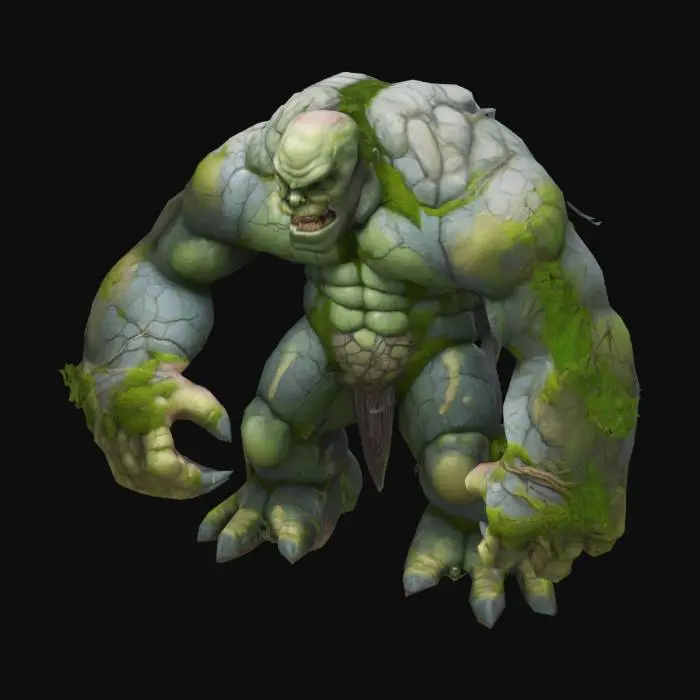 3D model for Grubbo, taşlardan ve yosunlardan oluşan devasa bir canavardır. Vücudu, çatlamış ve büyükçe taş bloklarından oluşmuşken, sırtında yosun ve sarmaşıklar büyümektedir, bu da ona doğal bir hava katmaktadır. Genelde gömleksiz, geniş ve sağlam bir vücuda sahip olan Grubbo, ağır adımlarla ilerler. Büyük elleri ve ayakları, yer sarsan darbeleri yapmak için mükemmel şekilde tasarlanmış ve yüzü oldukça taşlaşmış bir şekilde görünüyor. Vücudunda parlayan çatlaklar, içindeki gücü simgeliyor.