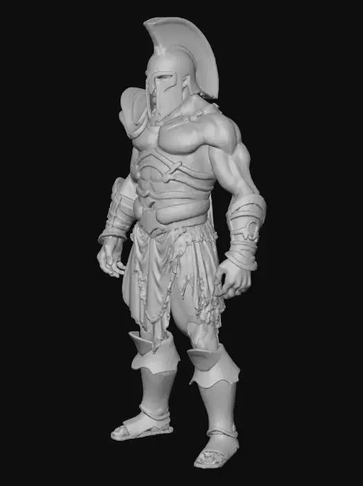 3D model for A colossal warrior inspired by hercules beserker from Fate/Stay Night, towering athletic build, dark gray skin with scars, glowing red eyes, wild extremely long unkempt wavy black hair, wearing tattered ancient Greek-style armor fused with dark fantasy metal plating, exudes overwhelming power and rage, brutal aura of destruction, mythological yet anime-stylized, highly detailed, dramatic lighting, cinematic dark fantasy atmosphere. arms out in a t-pose