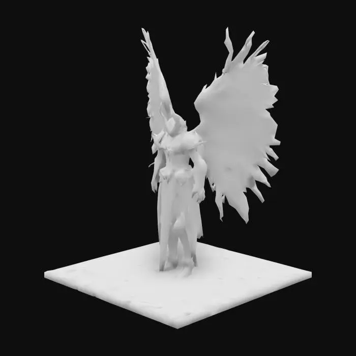 3D model for Элизиум, Последний Ангел
- Образ: Ангел с обожжёнными крыльями и цепями вместо глаз. Оковы на руках и ногах проткненный алибардой. Доспехи из обломков храма.  
- Детали: Из ран сочится светящаяся кровь.  
- Цвета: Белый, золото, копоть.