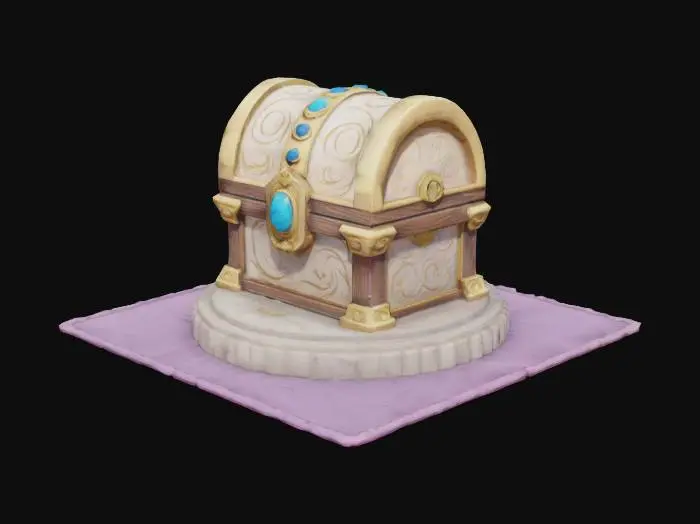 3D model for Model Requirements:
– Object: Treasure Chest
– Style: Stylized fantasy (WoW/Blizzard-inspired)
– Shape: Rounded dome lid, reinforced with golden bands
– Materials: Polished marble body, engraved with swirled runes; metallic gold trim; hardwood accents
– Gems: Blue, angular gemstones embedded in lid and corners (glow effect optional)
– Lock: Ornate front lock with a mystical blue core
– Base: Chest sits on a carved stone pedestal (circular with cracks and edge bevels)
– Accessories: Purple silk cloth with gold trim draped beneath the chest
🔹 Technical Specifications:
– PBR-ready (Base Color, Normal, Roughness, Metallic)
– Polycount target: Mid-poly (game-ready)
– Texture Resolution: 4K
– Output Format: FBX + PNG maps
– LODs: LOD0 (full detail) to LOD2 (low detail)