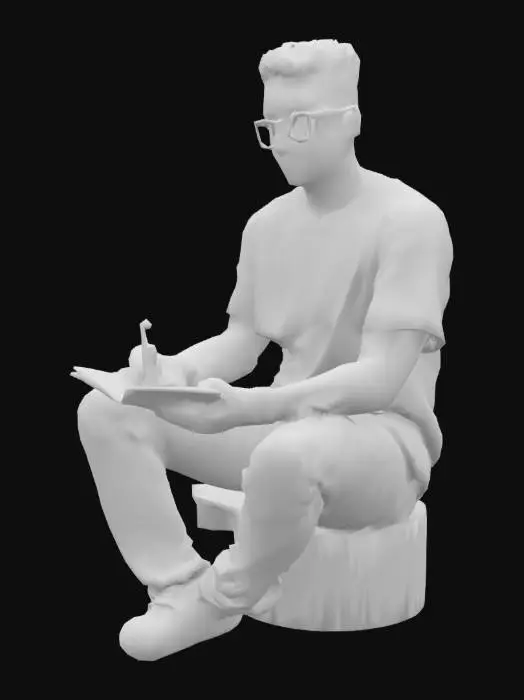 3D model for An African computer science student working of the the final project related to Huffman coding 