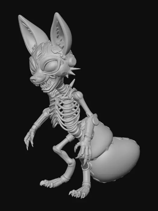 3D model for Cypertech Fox Anthropomorphic Toxic, Melting, Skeletal, Creep Smile. Black eyes.