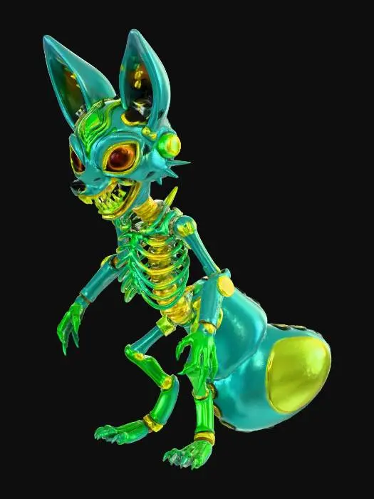 3D model for Cypertech Fox Anthropomorphic Toxic, Melting, Skeletal, Creep Smile. Black eyes.