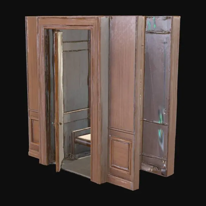 3D model for エレベーターを作って。外のドアも中のボタンや空間も作って。ビジネスではなく、家庭的な雰囲気のエレベーターにして。