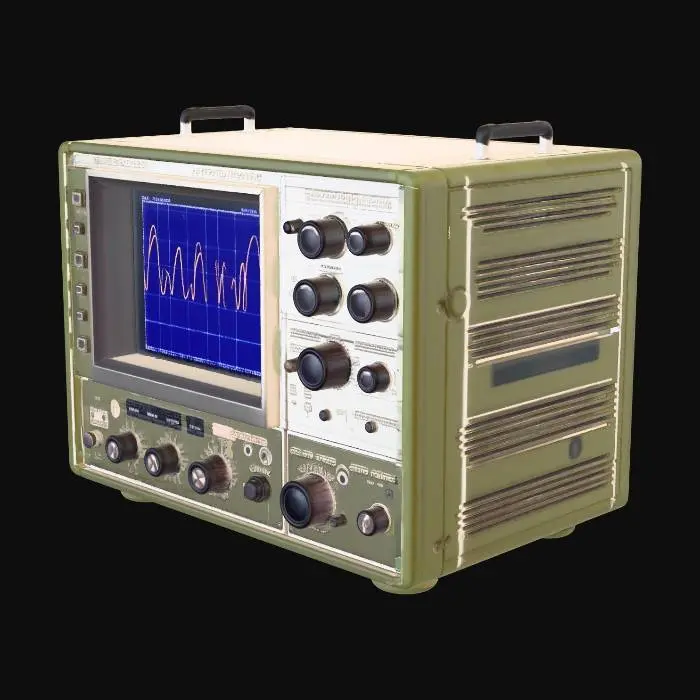 3D model for a hyper realistic retro soviet era spectral analyzer, oscilloscope, lab equipment module with retro crt screen