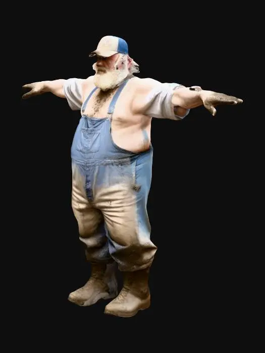 3D model for Old beardy trucker, with to big cloths, all covered in dirt.  Straight hands. He should look nasty
