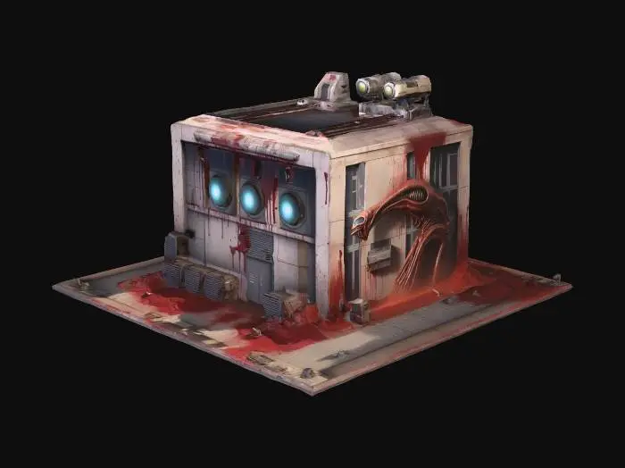 3D model for alien infected building, squared with some dust. alien technological tools. Some blood here and there