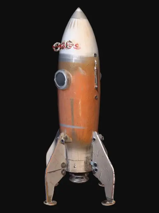 3D model for È stato generato un razzo marziano usato e sporco di sabbia. Suggerimento: Per risultati 3D ottimali, si potrebbe aggiungere maggiore profondità e dettagli alle texture per far risaltare l'usura.